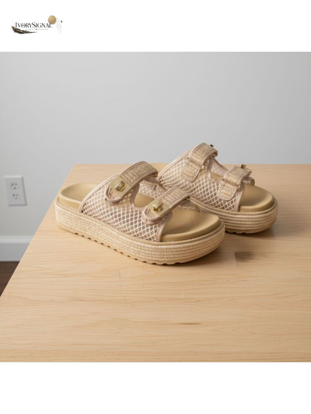 Genuine Raffia Platform Sandals Women Memory Foam Slides Havana Non-Slip